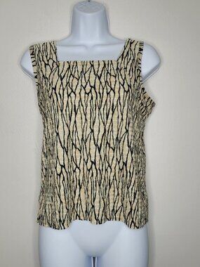 90s Rafael tan black grunge abstract artsy crinkle sleeveless top size medium